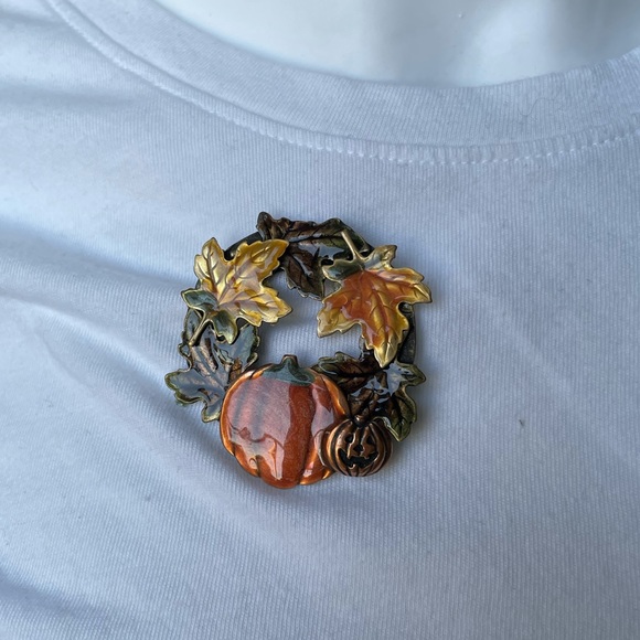 Vintage Halloween Pumpkin Jack-o-lantern Brooch Pin Signed KC Fall Rare - Picture 3 of 9
